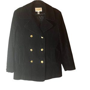 Talbots Women's Corduroy Double Breasted Quilted Lined Peacoat Jacket Black 10